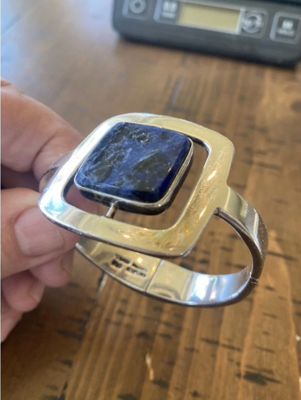Dymo Silver Bracelet with Deep Blue Square Stone